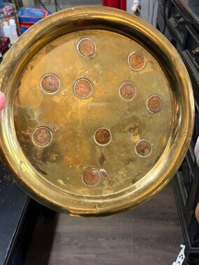 Vintage Brass Coin Tray with Antique French Napoleon III Coins – Round Catchall